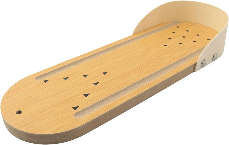 SQXBK 1 Set Desktop Mini Bowling Game Solid Wood Toy 11.6x3.9 inches 1x Wooden Base 10 x Bowling Balls 1 x Ramp 1 x Stainless Steel Ball Bowling Shooting Channel Office Desk Stress Relief Gadget - Image 3